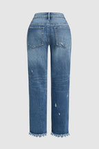 Wash Raw Hem Ripped Mid Rise Crop Barrel Leg Jeans