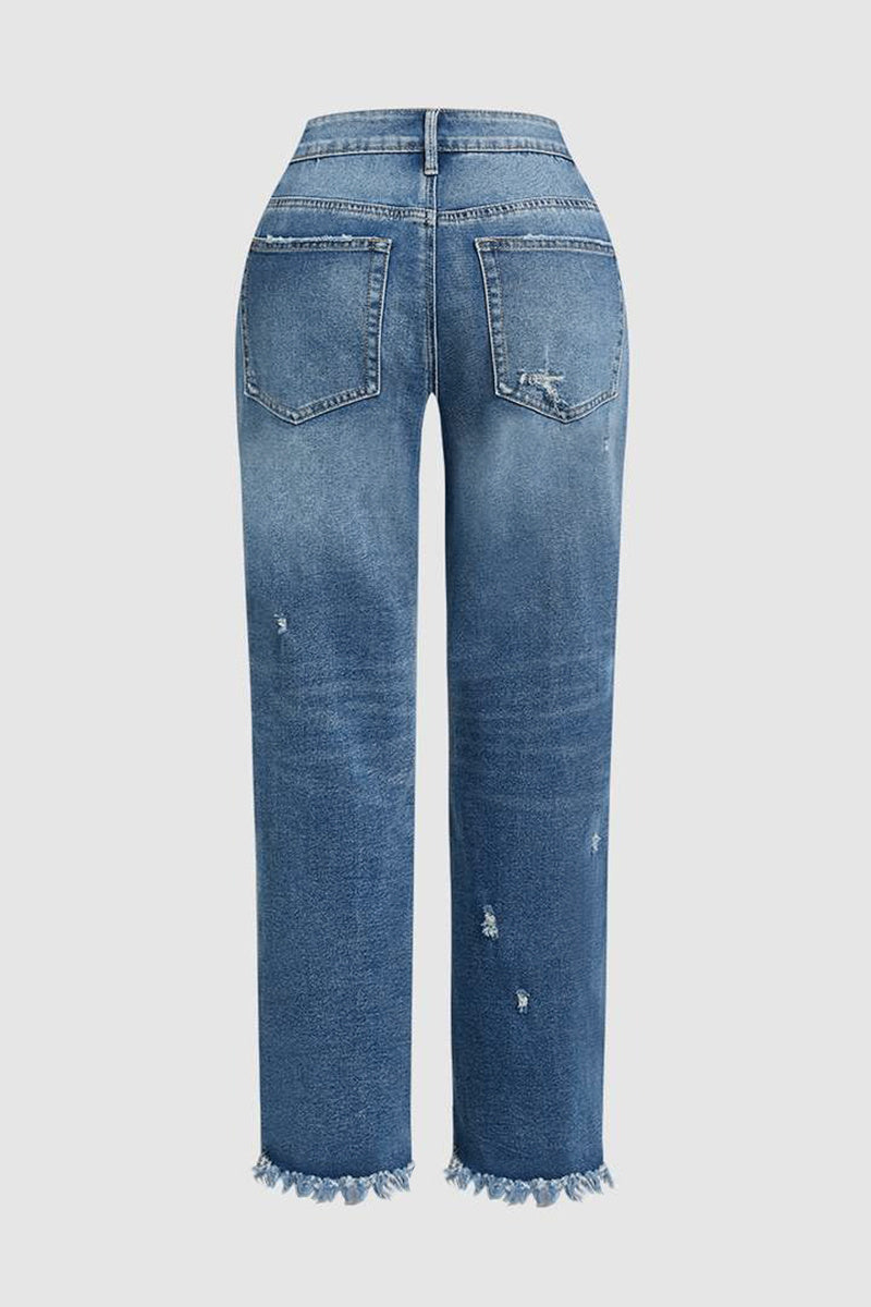Wash Raw Hem Ripped Mid Rise Crop Barrel Leg Jeans