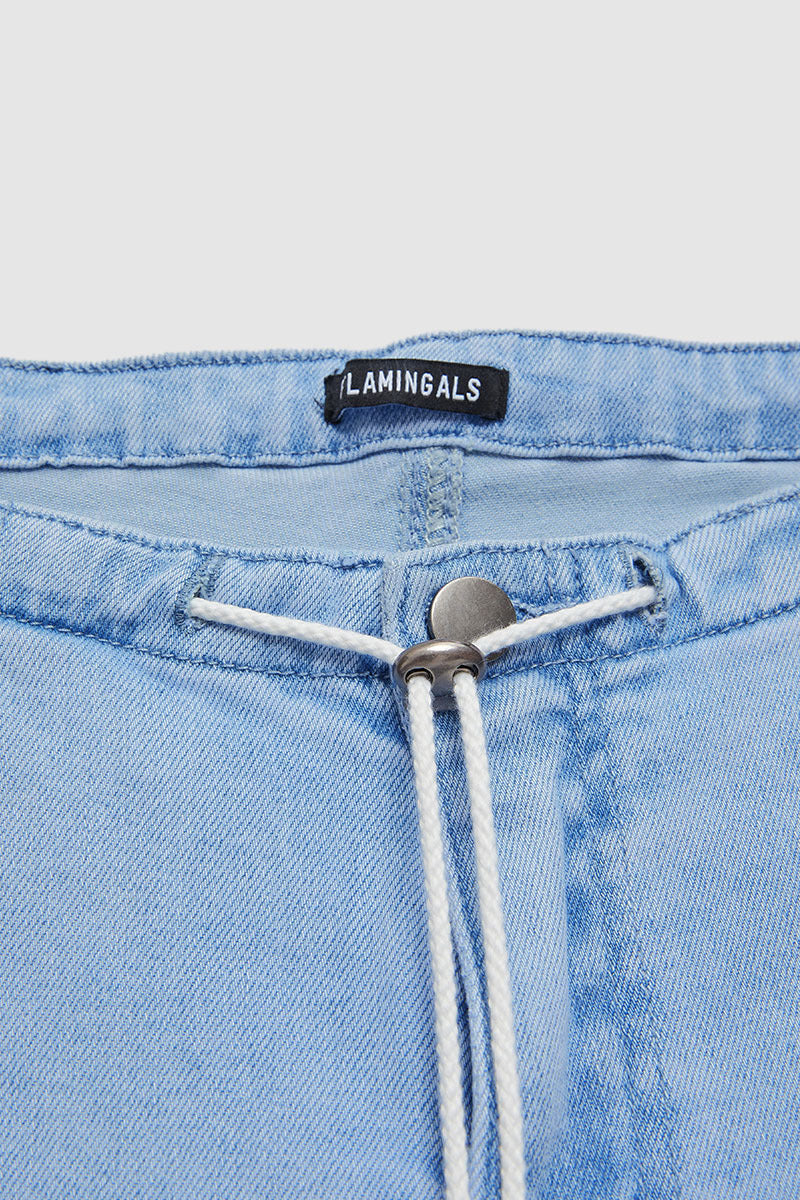 Drawstring Adjustable Mid Waist Straight Leg Jeans