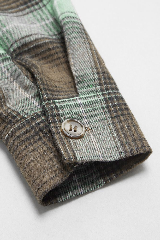 Plaid Pattern Flap Pocket Button Front Asymmetrical Hem Shirt