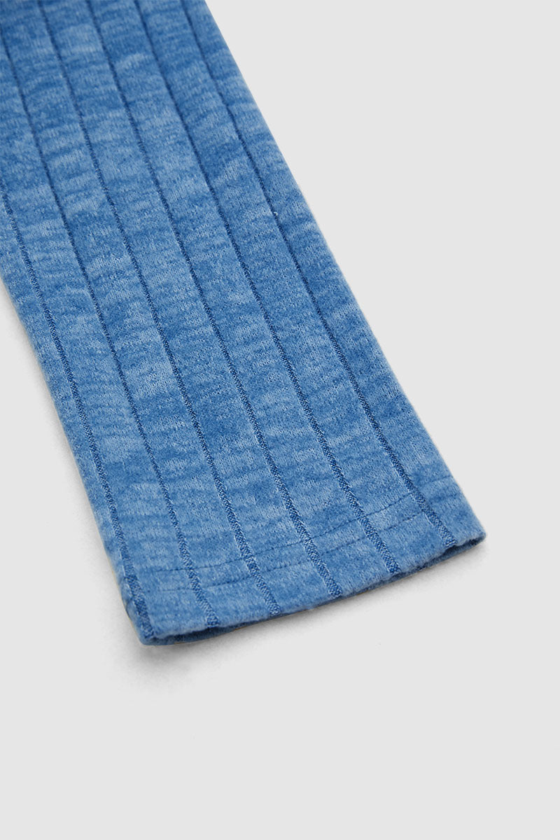 Rib Knit Asymmetrical Button Decor V Neck Long Sleeve T-Shirt