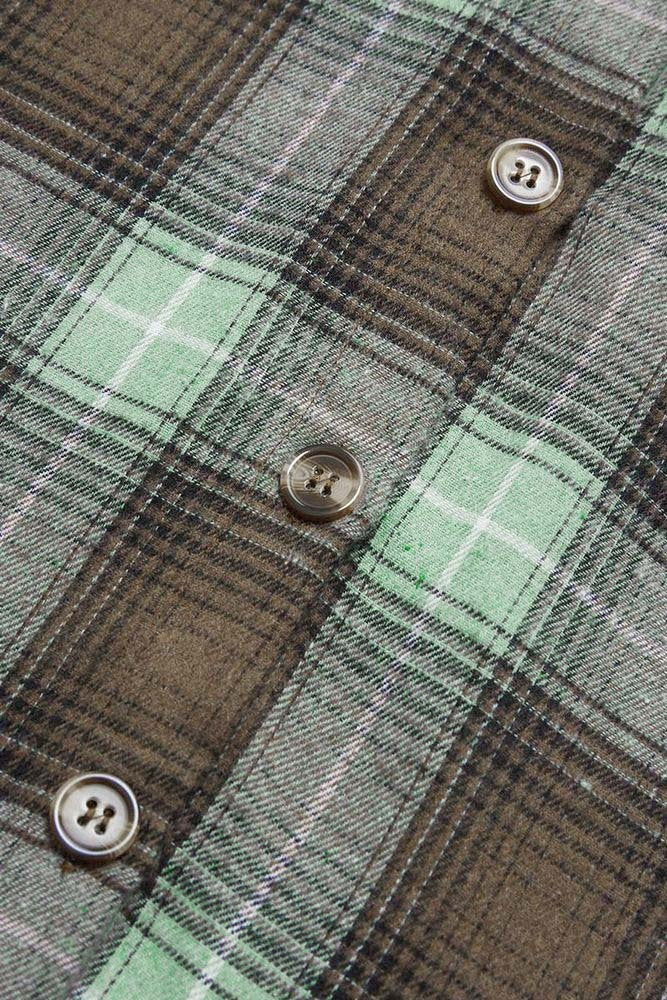 Plaid Pattern Flap Pocket Button Front Asymmetrical Hem Shirt