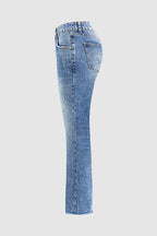 Raw Hem Ripped Mid Rise Straight Leg Crop Jeans