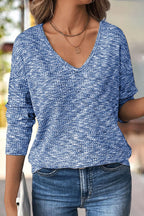 Space Dye V Neck Drop Shoulder Long Sleeve T-Shirt