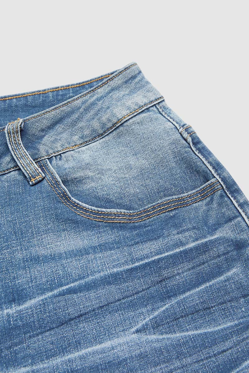 Wash High Waist Denim Bermuda Shorts Without Belt