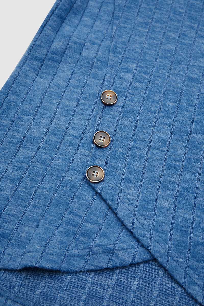 Rib Knit Asymmetrical Button Decor V Neck Long Sleeve T-Shirt