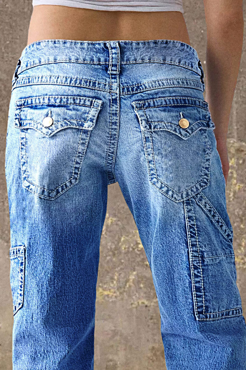 Wash Multi Pocket Mid Rise Straight Leg Jeans