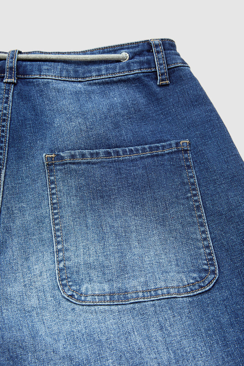 Wash Stitch Detail Drawstring Mid Rise Bermuda Shorts