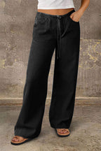 Drawstring Adjustable Mid Waist Straight Leg Jeans