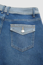 Colorblock Flap Pocket Back Low Rise Straight Leg Jeans