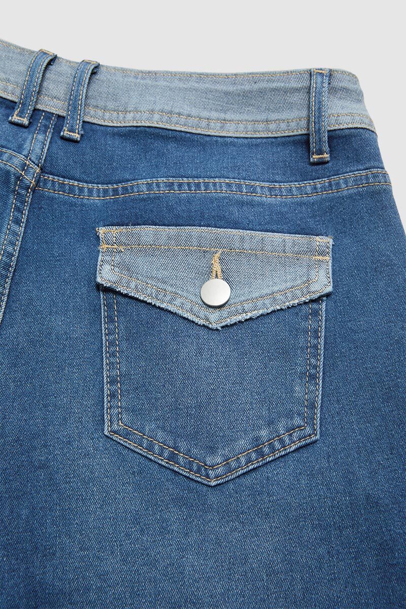 Colorblock Flap Pocket Back Low Rise Straight Leg Jeans