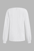 Solid Split Pocket Front V Neck Gathered Sleeve T-Shirt