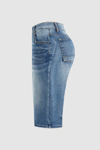 Wash High Waist Denim Bermuda Shorts Without Belt