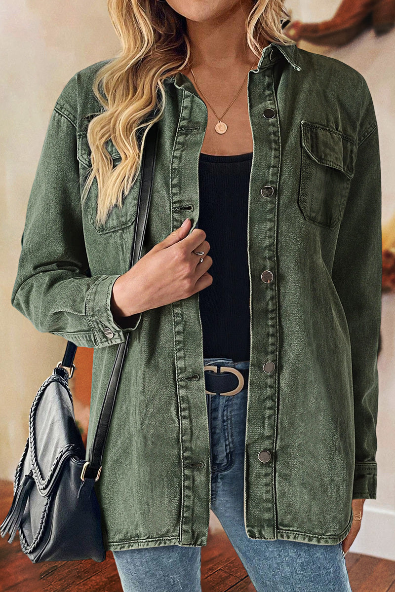 Wash Flap Pocket Button Up Shacket