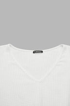 Solid Waffle Knit Wrap V Neck Long Sleeve T-Shirt