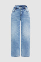 Wash Stretchy Mid Waist Straight Leg Jeans