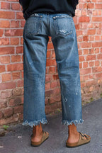Wash Raw Hem Ripped Mid Rise Crop Barrel Leg Jeans