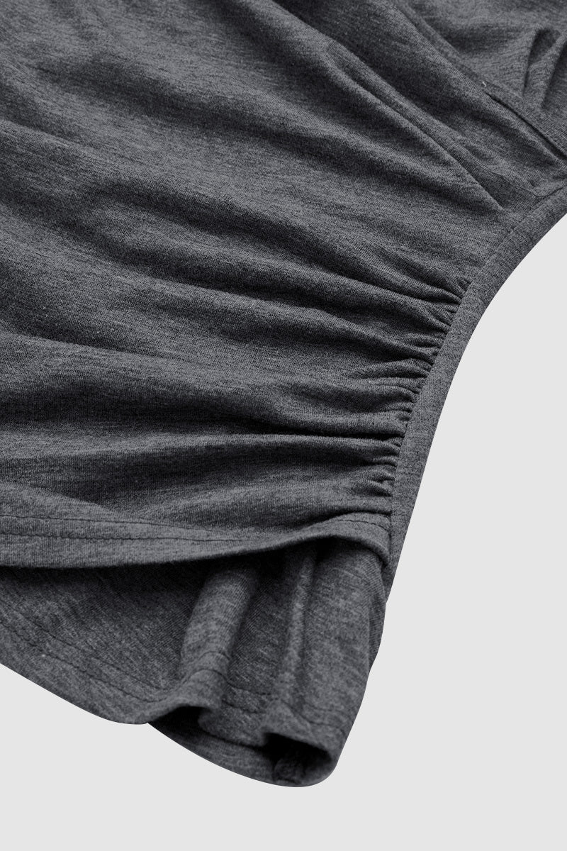 Solid Wrap Ruched V Neck Long Sleeve T-Shirt