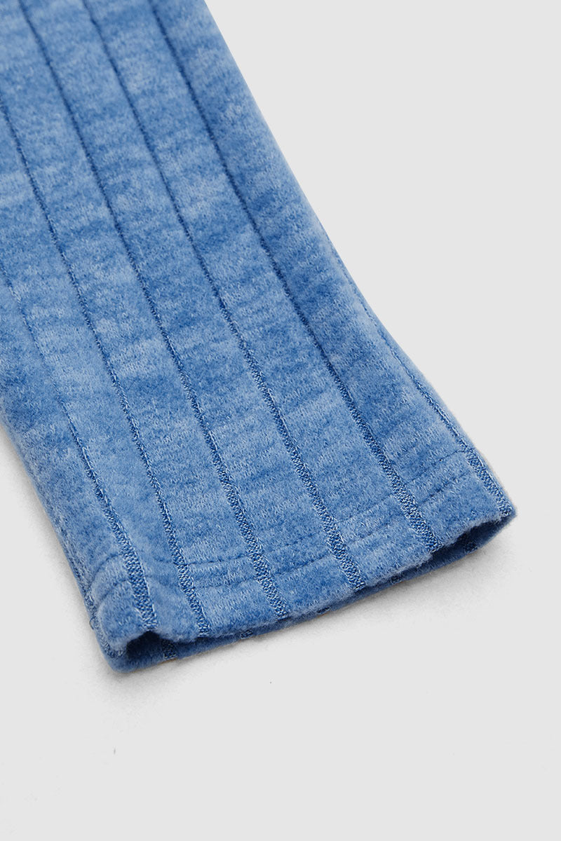 Solid Rib-Knit V Neck Long Sleeve T-Shirt