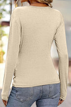 Solid Wrap Ruched V Neck Long Sleeve T-Shirt