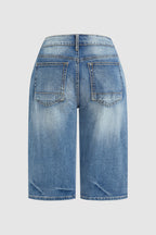 Wash High Waist Denim Bermuda Shorts Without Belt