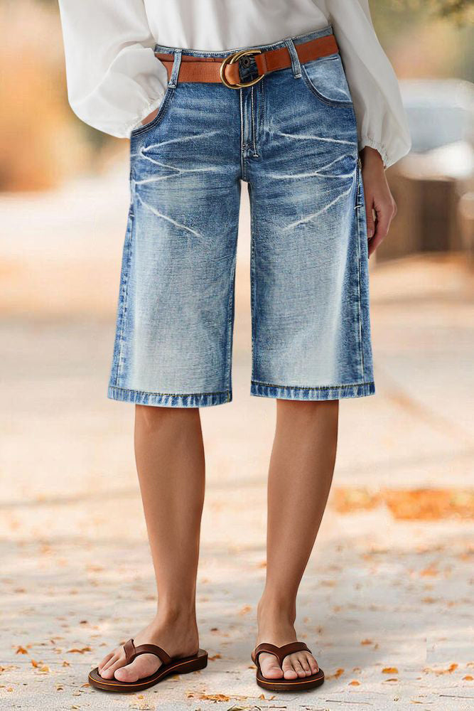 Wash High Waist Denim Bermuda Shorts Without Belt