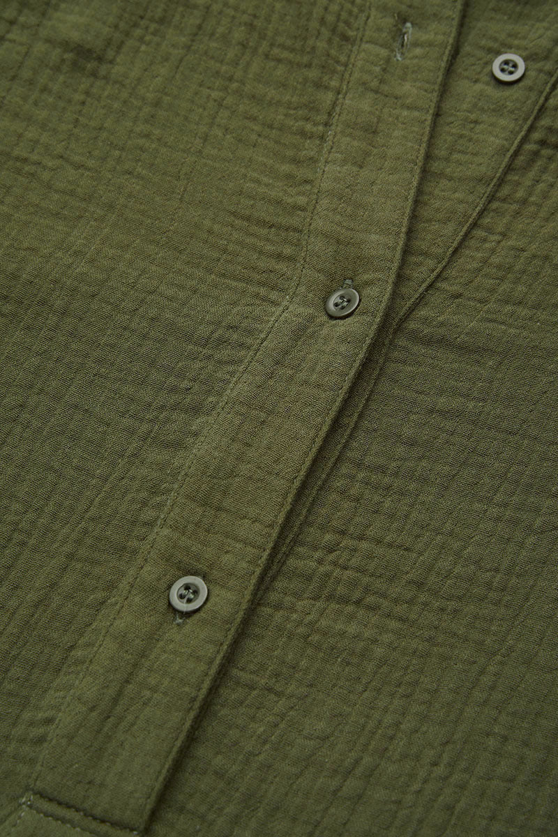 Solid Button Front High Neck Long Sleeve Blouse