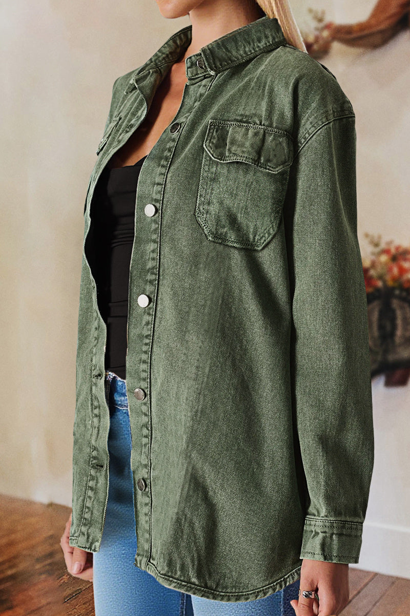 Wash Flap Pocket Button Up Shacket