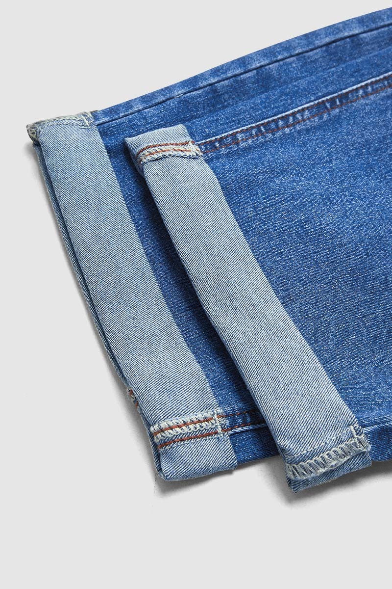 Roll Hem Stitch Detail Patch Pocket High Waist Barrel Leg Crop Jeans