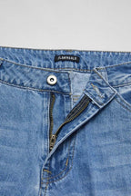 Wash Ripped Raw Hem Mid Rise Crop Jeans