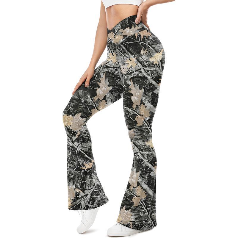 Womens Wide Leg Crossover High Waisted Yoga Pants Camo Bootcut Workout Flared Leggings Casual Pants Comfy Fall active wear gym