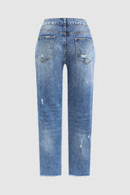 Raw Hem Ripped Mid Rise Straight Leg Crop Jeans
