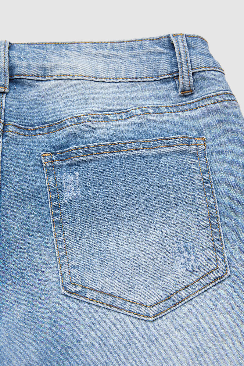 Tribal Embroidery Raw Hem Mid Rise Straight Leg Crop Jeans