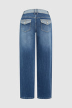 Colorblock Flap Pocket Back Low Rise Straight Leg Jeans