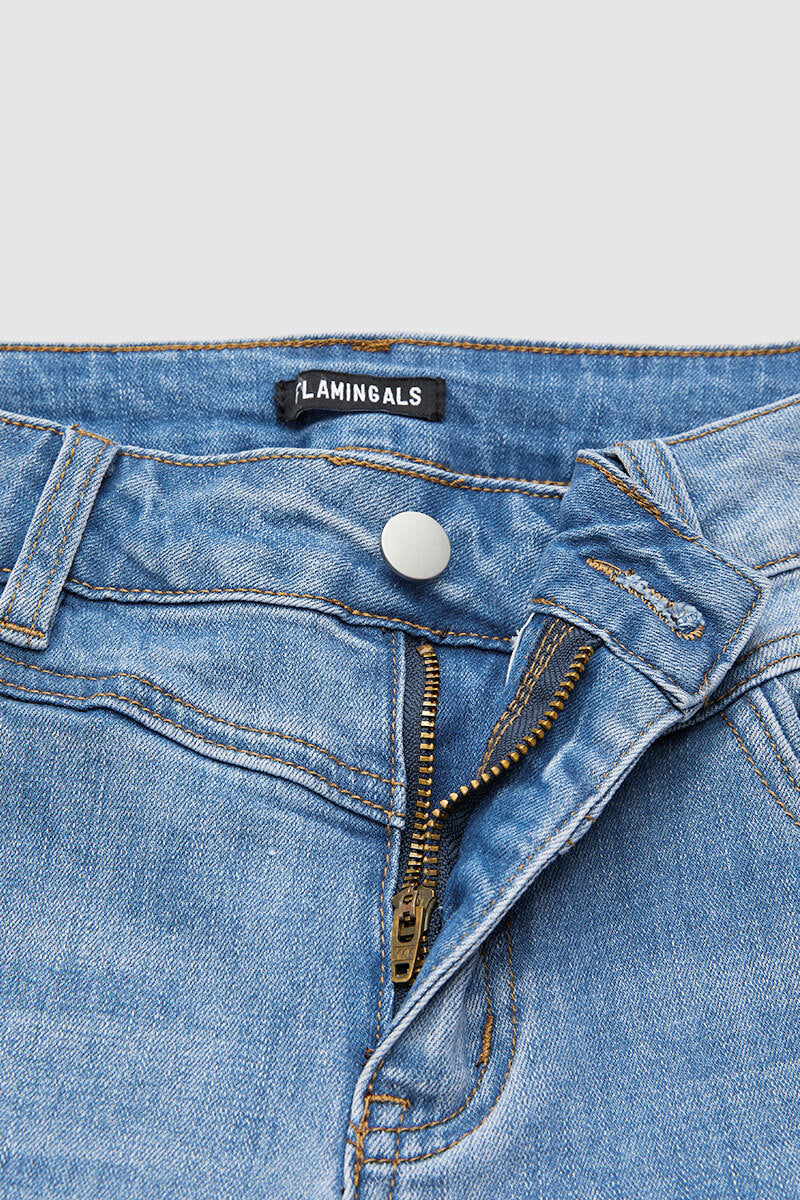 Tribal Embroidery Raw Hem Mid Rise Straight Leg Crop Jeans