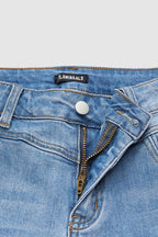 Tribal Embroidery Raw Hem Mid Rise Straight Leg Crop Jeans