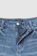 Split Raw Hem Mid Waist Denim Mid Thigh Shorts