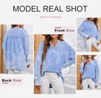 Womens Casual Button V Neck Long Sleeve Shirts Oversized Solid Blouses Tops