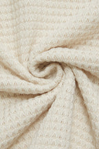 Waffle Knit Half Button Placket Drawstring Hooded Long Sleeve T-Shirt