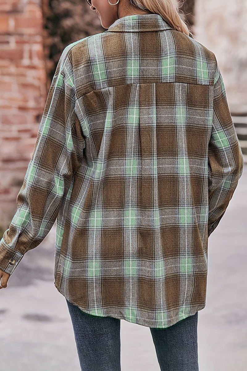 Plaid Pattern Flap Pocket Button Front Asymmetrical Hem Shirt