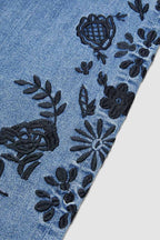 Floral Embroidery Wash Mid Waist Bootcut Jeans