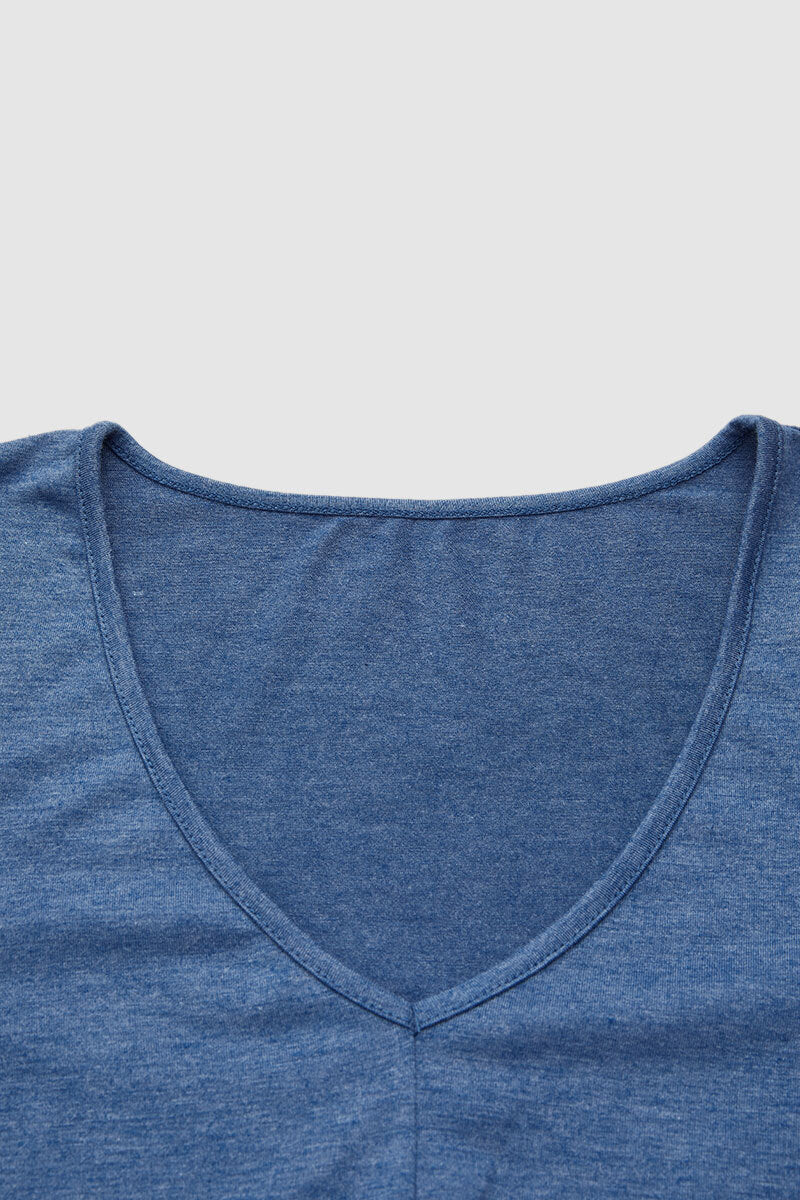 Solid Asymmetrical Wrap V Neck Half Sleeve T-Shirt