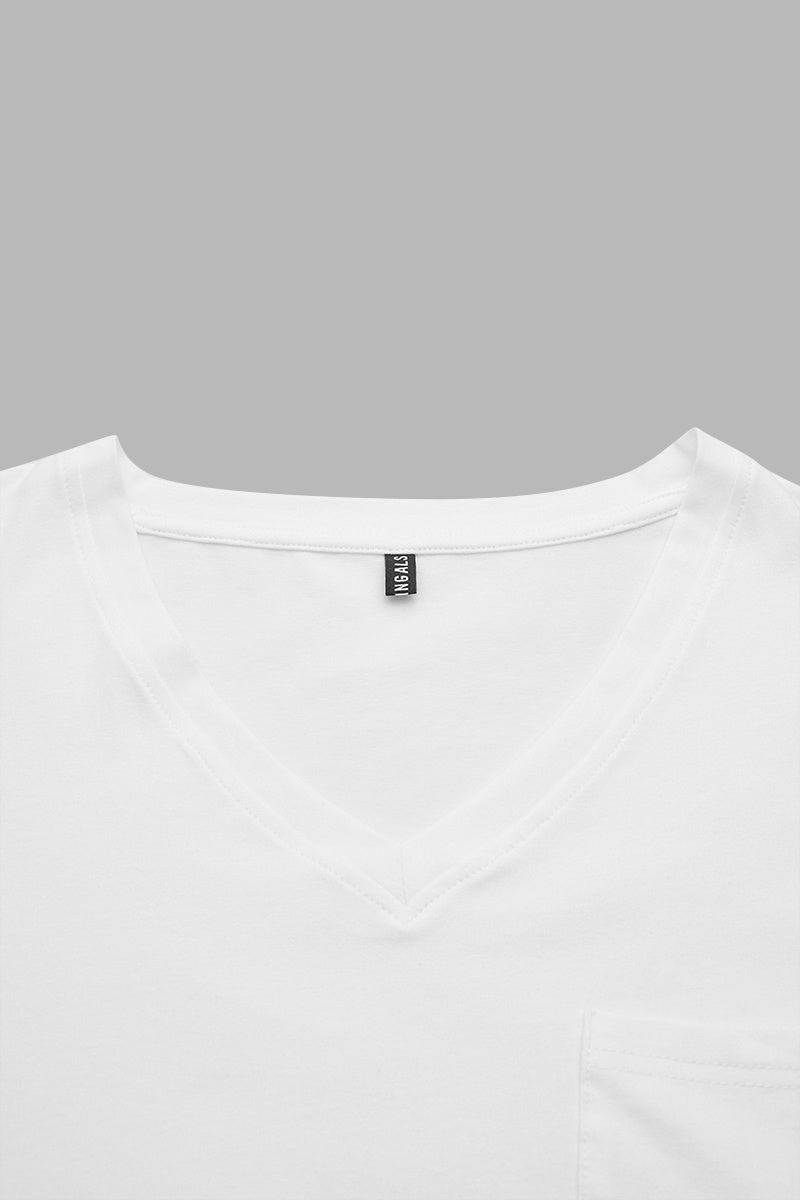 Solid Split Pocket Front V Neck Gathered Sleeve T-Shirt