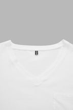 Solid Split Pocket Front V Neck Gathered Sleeve T-Shirt