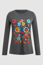Floral Print Round Neck Long Sleeve T-Shirt