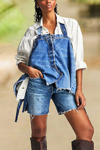 Split Raw Hem Mid Waist Denim Mid Thigh Shorts