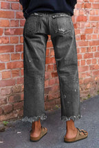 Wash Raw Hem Ripped Mid Rise Crop Barrel Leg Jeans