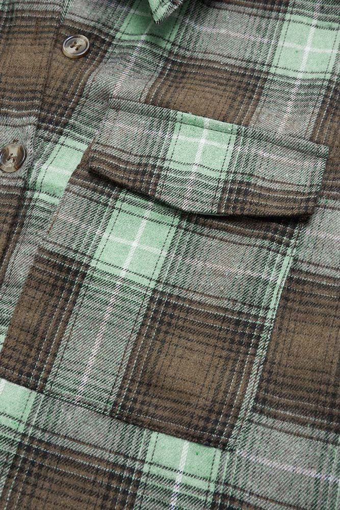 Plaid Pattern Flap Pocket Button Front Asymmetrical Hem Shirt