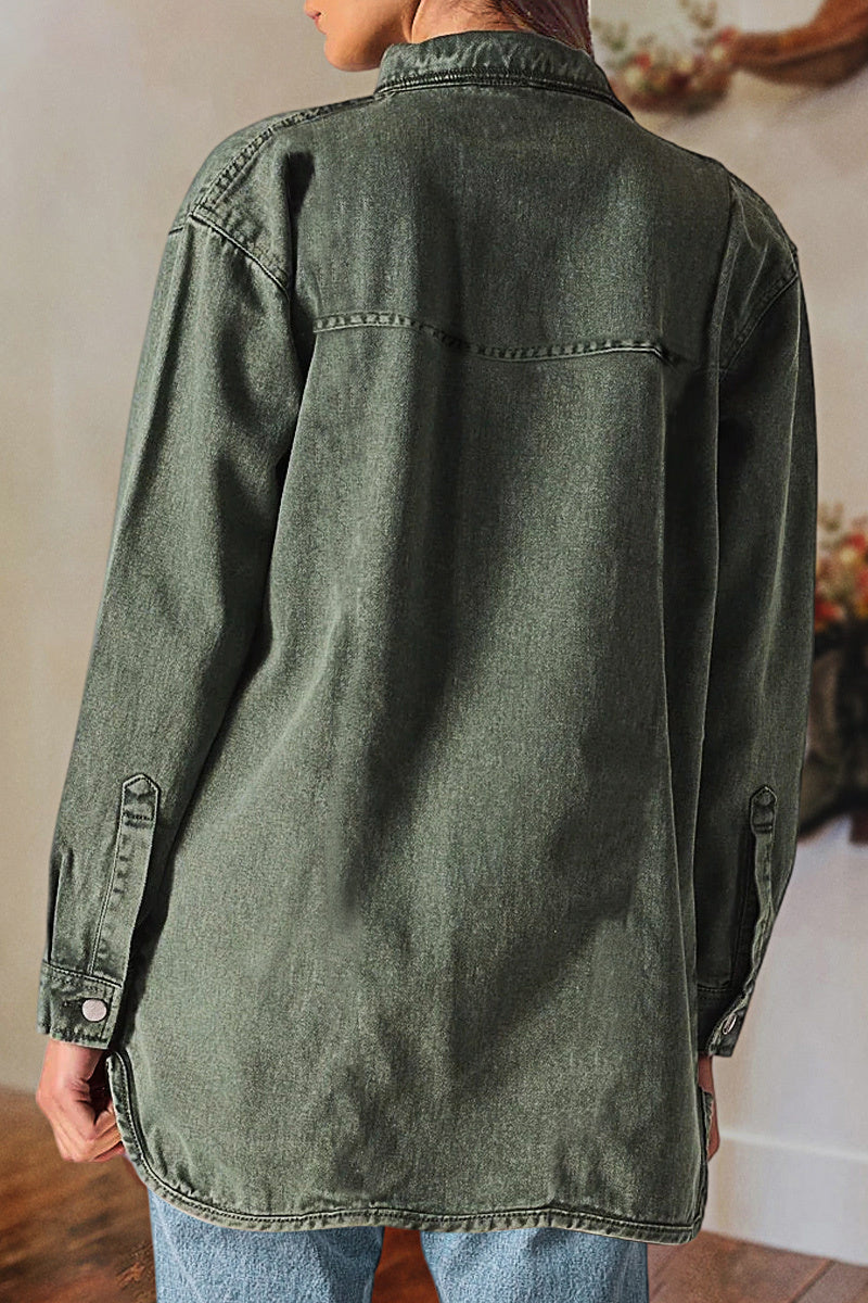 Wash Flap Pocket Button Up Shacket