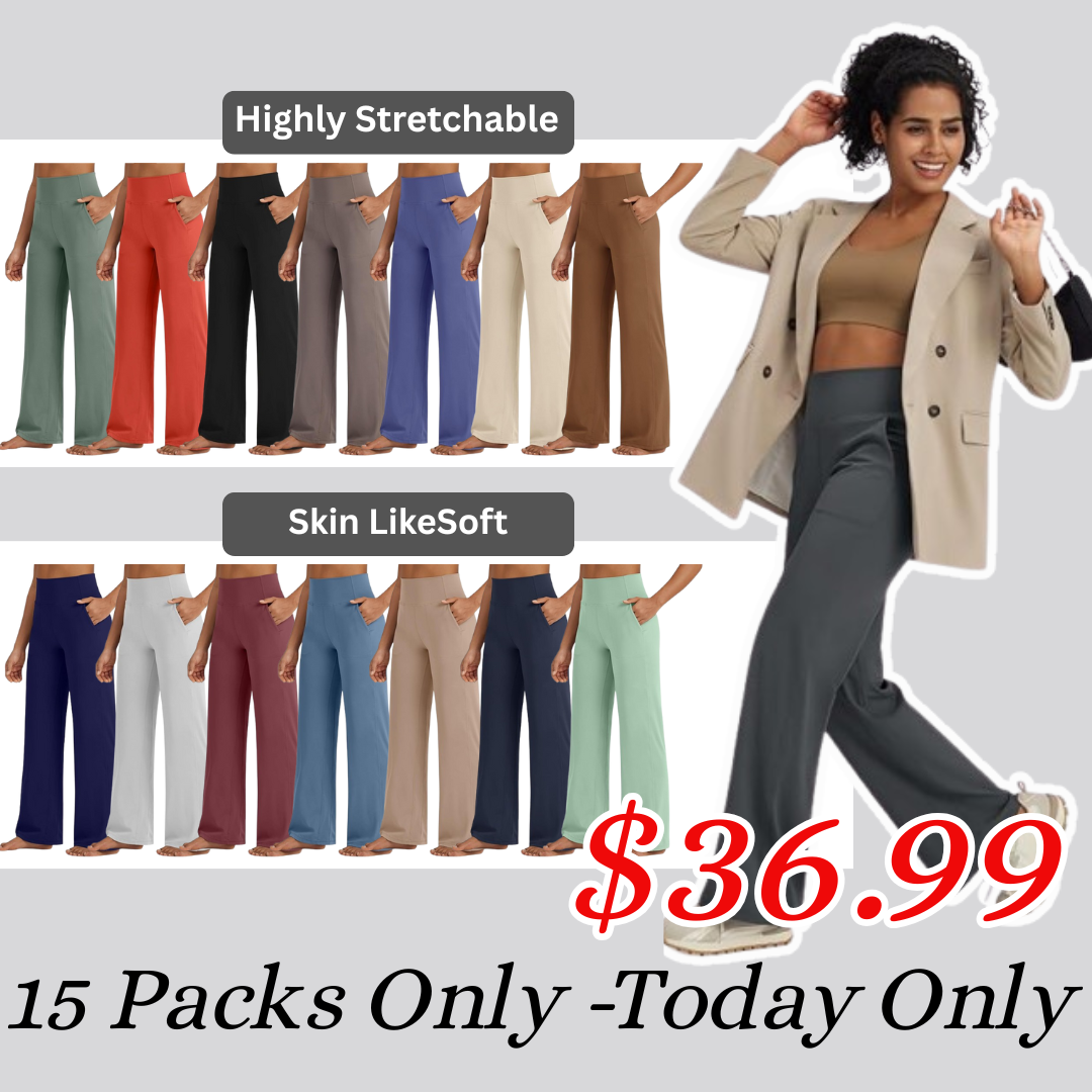 🎄Christmas Sale🔥 -High Stretch Yoga Pants Women Soft High Waisted Casual Wide Leg Pants with Pockets